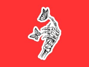 Skeleton Hand Butterfly Sticker