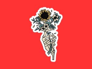 Skeleton Holding Flowers Sticker