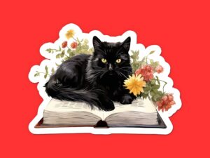 Black Cat on Book Sticker