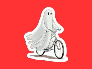 Cute Ghost Riding a Bicycle Sticker