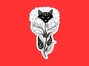 Magical Cat Flower Sticker - Purrfectly Enchanting Decal for Cat Lovers | Vinyl Sticker, Laptop Sticker, WaterBottle Sticker, Trendy Sticker