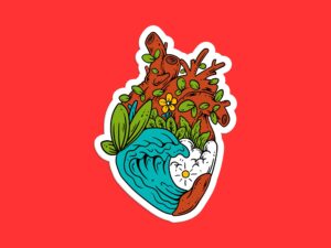 Earth Wave Heart Sticker