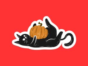 Black Cat Pumpkin Sticker