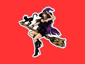 Black Cat Witch Sticker