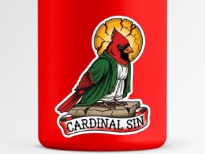 Red Cardinal Vinyl Sticker, Gothic Bird Decal