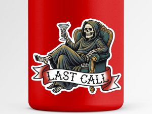 Grim Reaper Vinyl Sticker, Last Call Death Decal