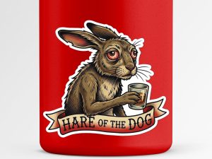 Hare Vinyl Sticker, Rabbit Drinking Whiskey Decal
