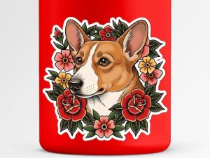 Pembroke Welsh Corgi Sticker - American Traditional Tattoo Style Dog Decal
