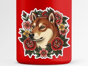 Shiba Inu Sticker - American Traditional Tattoo Style Dog Decal