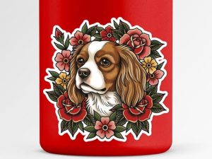 Cavalier King Charles Spaniel Sticker - American Traditional Tattoo Style Dog Decal