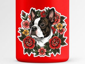 Boston Terrier Sticker - American Traditional Tattoo Style Dog Decal