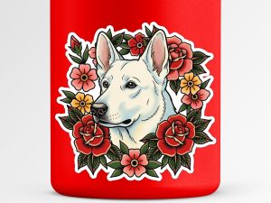 White German Shepherd Sticker - American Traditional Tattoo Style Dog Decal
