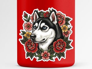Siberian Husky Sticker - American Traditional Tattoo Style Dog Decal