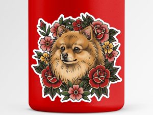 Pomeranian Sticker - American Traditional Tattoo Style Dog Decal
