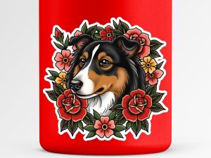 Shetland Sheepdog Sticker - American Traditional Tattoo Style Dog Decal
