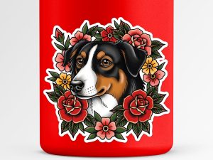 Miniature American Shepherd Sticker - American Traditional Tattoo Style Dog Decal