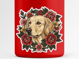 Golden Retriever Sticker - American Traditional Tattoo Style Dog Decal