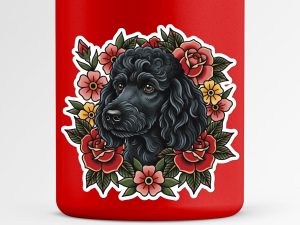 Black Poodle Sticker - American Traditional Tattoo Style Dog Decal