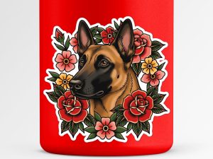 Belgian Malinois Sticker - American Traditional Tattoo Style Dog Decal