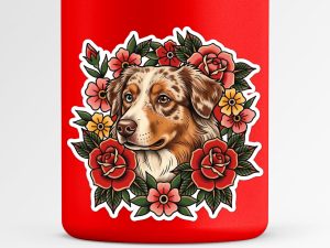 Brown Australian Shepherd Sticker - American Traditional Tattoo Style Dog Decal