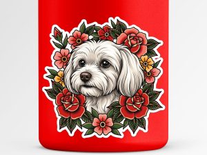 Maltese Sticker - American Traditional Tattoo Style Dog Decal