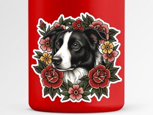Border Collie Sticker - American Traditional Tattoo Style Dog Decal
