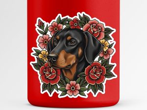Doberman Pinscher Sticker - American Traditional Tattoo Style Dog Decal