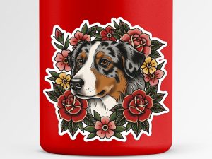 Australian Shepherd Sticker - American Traditional Tattoo Style Dog Decal