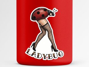Funny Ladybug Sticker, Traditional Tattoo Fishnet Legs Decal, Lowbrow Art Vinyl Sticker, Edgy Retro Pinup Bug for Laptop and Water Bottle