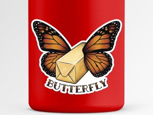 Butterfly Sticker, Literal Butter Fly Decal, Traditional Tattoo Flash Art, Weird Gag Gift, Water Bottle and Laptop Sticker