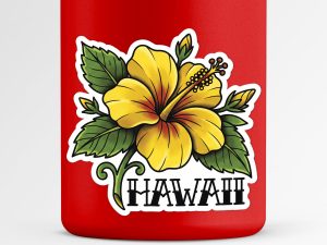 Hawaii Yellow Hibiscus Flower Sticker Traditional Tattoo Style State Flower Decal
