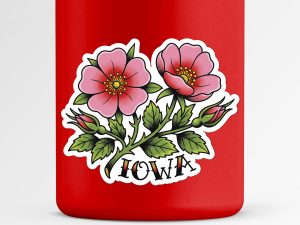 Iowa Wild Prairie Rose Flower Sticker Traditional Tattoo Style State Flower Decal