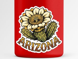 Arizona Saguaro Cactus Blossom Flower Sticker Traditional Tattoo Style State Flower Decal