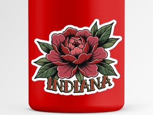 Indiana Peony Flower Sticker Traditional Tattoo Style State Flower Decal