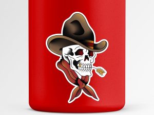 Traditional Tattoo Cowboy Skull Sticker, Vintage Western Outlaw Decal, Edgy Desert Aesthetic Vinyl Sticker for Laptop and Water Bottle