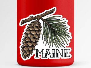 Maine White Pine Cone and Tassel Flower Sticker Traditional Tattoo Style State Flower Decal