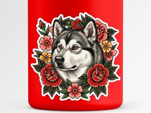 Alaskan Malamute Sticker - American Traditional Tattoo Style Dog Decal