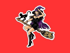 Black Cat Witch Sticker