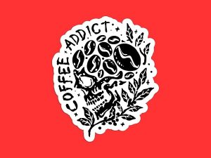 Coffee Addict Skull Sticker