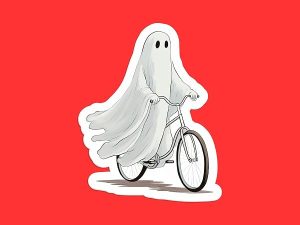 Cute Ghost Riding a Bicycle Sticker