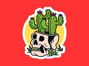 Desert Cactus Skull Sticker