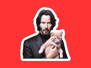 Keanu Reeves Holding Cat Sticker