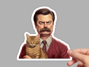 Ron Swanson Cat Sticker