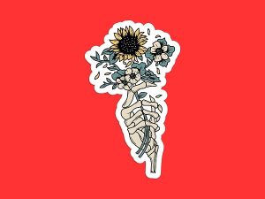 Skeleton Holding Flowers Sticker