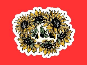 Sunflower Skull Sticker