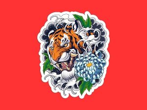 Tiger Finger Waves Tattoo Style Sticker