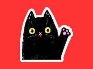 Waving Black Cat Sticker