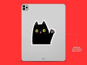 Waving Black Cat Sticker